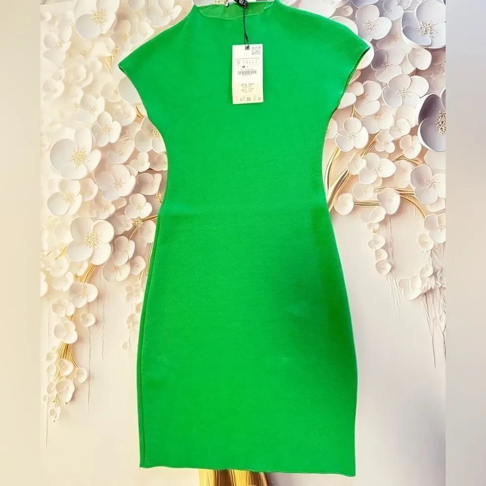 Zara stretch knit Green Mini Dress - Picture 2 of 3